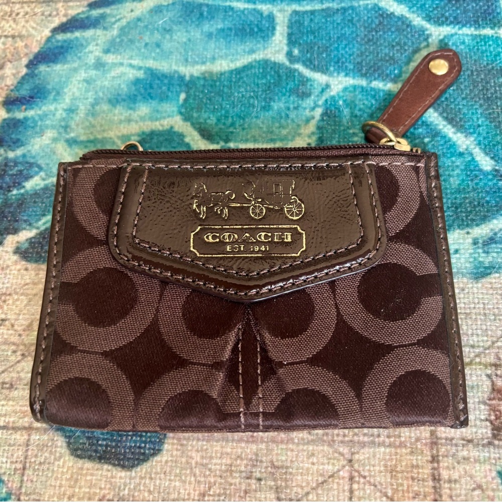 Coach Dark Brown Signature Coin Pouch/Card Holder